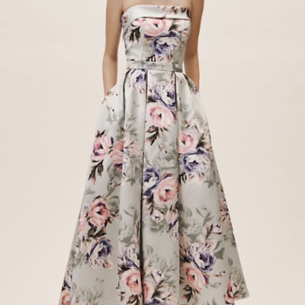 Anthropologie Bhldn Floral Strapless Dulcie Dress